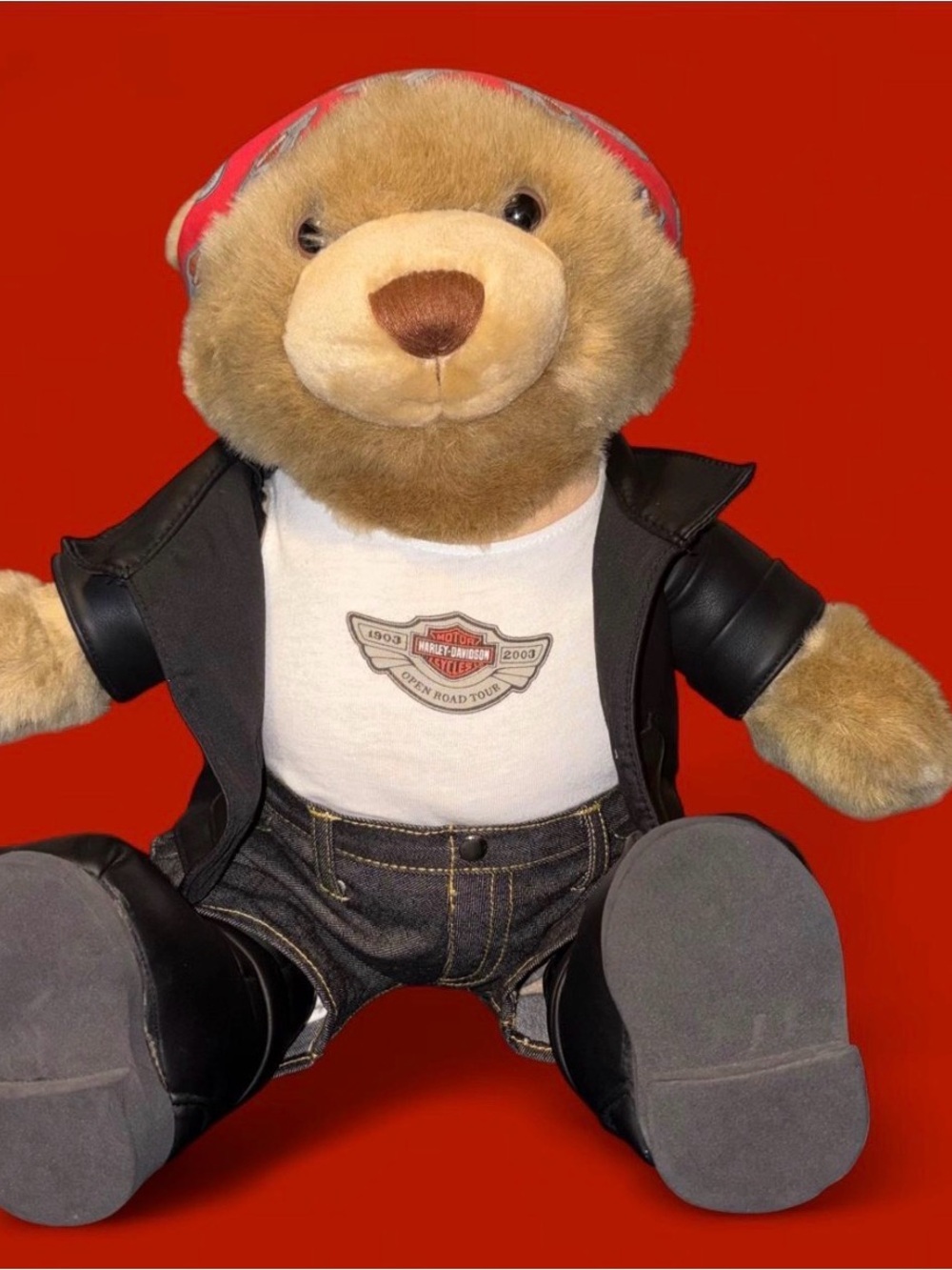 Harley-Davidson Brown Plush Biker Bear with Black Jacket and White Tee